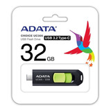 Memoria Usb Tipo C Adata Uc300 32gb Retráctil Negro/verde