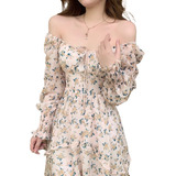 Vestido Floral Coreano Elegante Con Cuello Cuadrado Para Muj