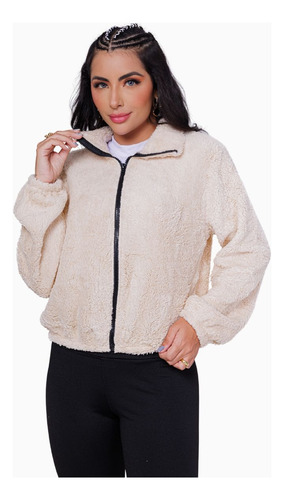 Jaqueta Feminina Bomber Pelucia Teddy Ziper Gola Punho Linda