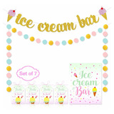 Ice Crema Bar Decorations Kit Gold Glittery Banner Pink & ; 