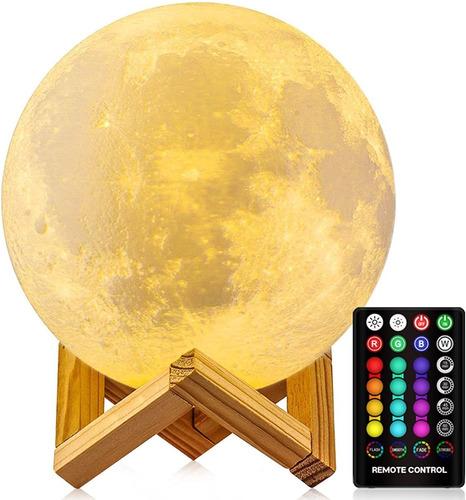 Lámpara Led Luna 3d Recargable Cambia De Color Con Base