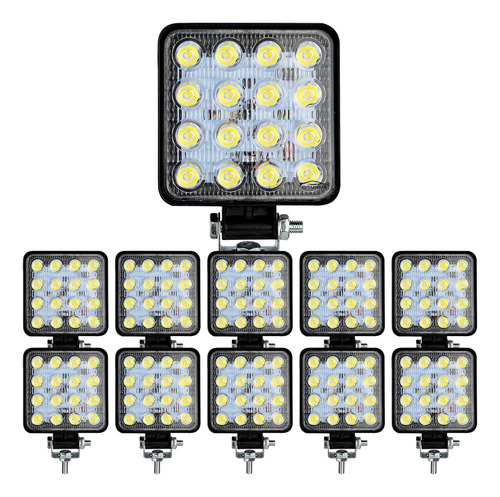 Kit 10 Farol Milha 16 Led 48w 12v/24v Quadrad Off-road 6000k