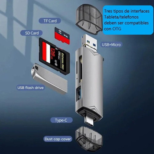 Lector De Tarjetas Multifunción 6 En 1 Usb 3.0 Disco U Tipo 