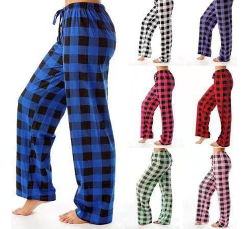 Pantalones De Pijama Elásticos A Cuadros Con Cuerda Suelta,