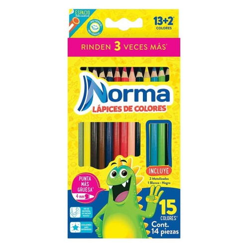 Colores Norma Con 12 + 3 Colores Extra + Sacapuntas Mayoreo