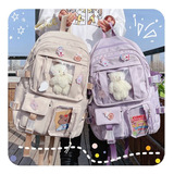 1 Mochila Impermeable Mujer 17 Pulgadas Kawaii Coreano Morado