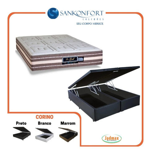 Cama Box Baú Casal Queen + Colchão Le Griff Firme 158x198 Cor Corino Preto