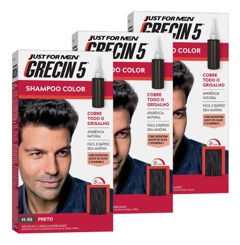 Kit 3x Tonalizante Grecin 5 Shampoo Color 60ml Preto