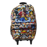 Mochila Escolar C Rodinha One Piece Luffy Juvenil Anime Game Cor Preto