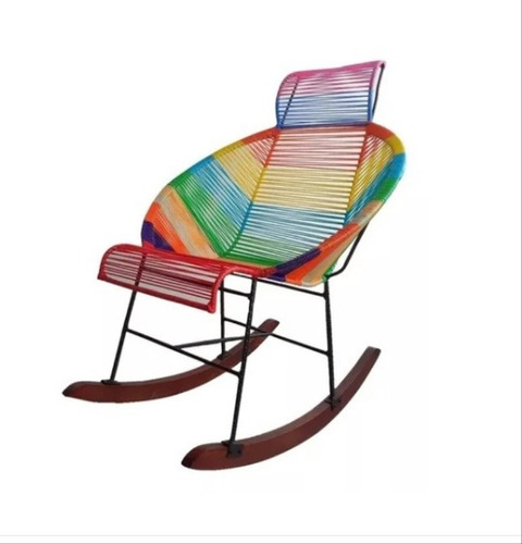 Silla Mecedora Media Luna En Mimbre Plastico Multicolor