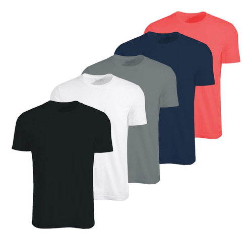 Kit C/5 Camisas Masculinas Camiseta Básica Slim Fit Malha Pv