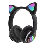 Audífonos Inalámbricos Bluetooth Rgb Orejas Gato Niña Color Negro Color De La Luz Colores