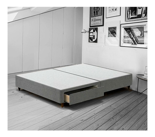 Base Aiden Individual Lino Gris Box Mueble Base Cama Pieza