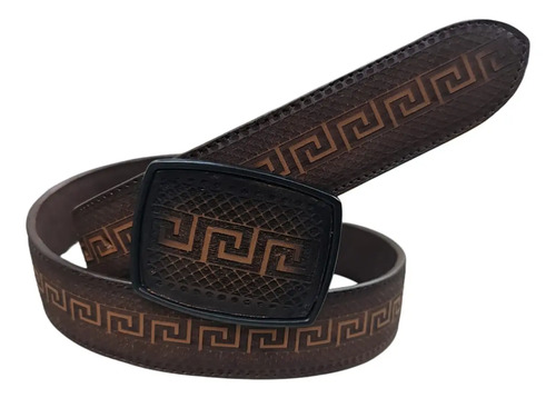 Cinturon Vaquero Grabado Grecas Laser Hebilla Cuadra Piel