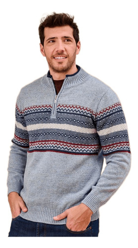 Sweater Hombre Con Jacquard Y Cierre En Cuello Art. 418