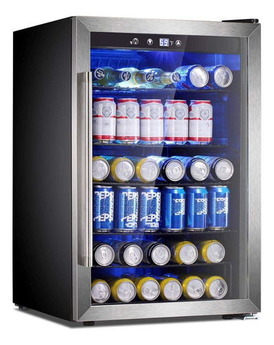 Refrigerador De Bebidas Puerta Vidrio 145 Latas Plateado