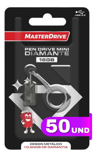 Kit 50 Mini Pendrive 16gb Usb 3.0 Masterdrive Diamante