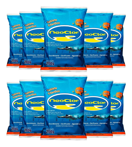 Kit 10 Pastilhas Tabletes Cloro 200g Multiação P/ Piscina