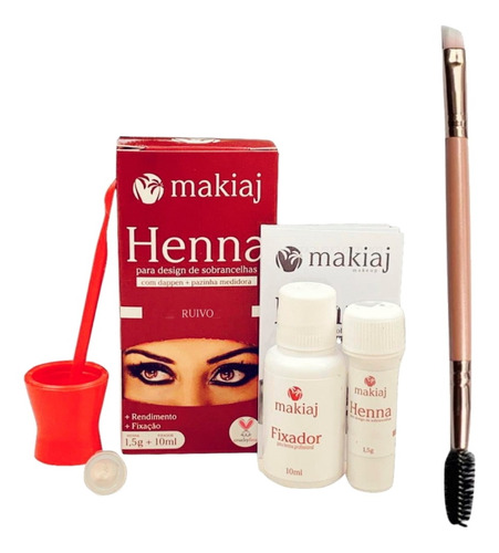 Kit Sobrancelha Henna Makiaj Profissional Pincel Duplo Rosa