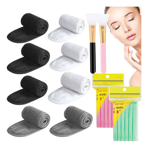 8 Pcs Diadema Con Velcro Suave Lavable Para Spa Maquillaje F