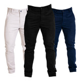 Kit 3 Calça Masculina Slim Fit Sarja Com Lycra Elastano