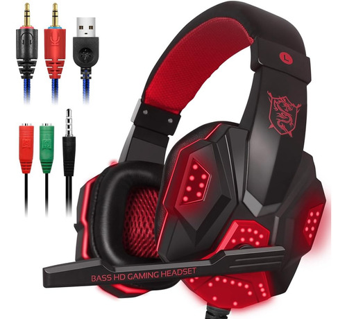 Auriculares Para Juegos Con Microfono Y Luz Led Para Ordena