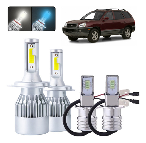 Kit De Focos Led H4 H3 Para Hyundai Santa Fe 2001