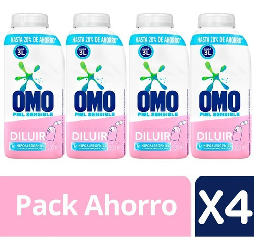 Omo 4 Pack Detergente Hipoalergénico Para Diluir 500ml 