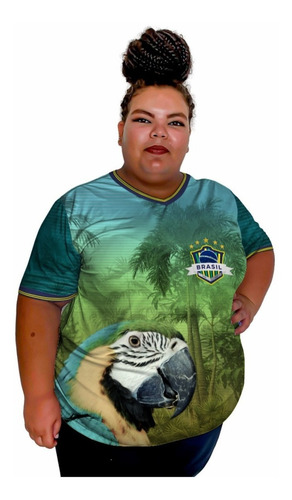 Camiseta Brasil Plus Size Feminina Torcedora Estilosa Beleza