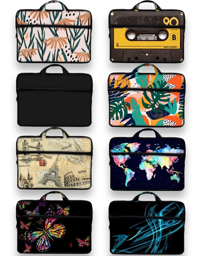 Funda Tipo Maletin Notebook Neoprene Para 14 Y 15.6 Bolsillo Y Manijas Diseños Surtidos Real Cover