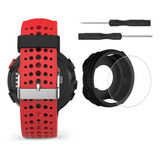 Kit 4x Pulseiras Para Garmin 235 + 2 Películas + 1 Capa Case Cor Vermelho-preto