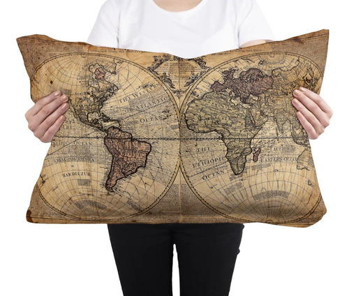 Cojin Almohada Mapa Mundial Diseño Vintage Artistico Arte