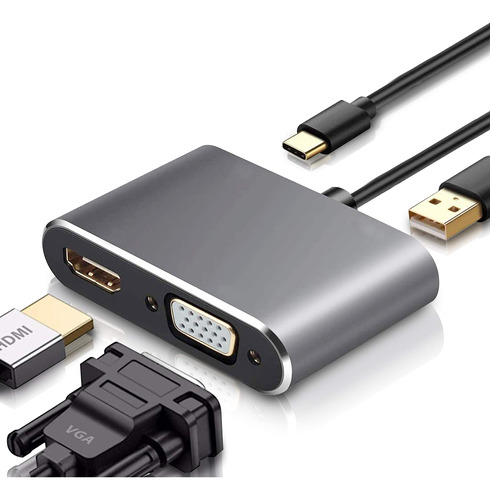 Adaptador Usb C A Vag Hdmi, Adaptador 4 En 1 Usb C Hub Multi