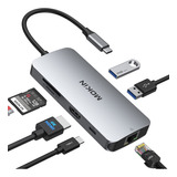 Hub Usb C A Ethernet + 7 Puertos Hdmi Usb Usb C Lector Sd...