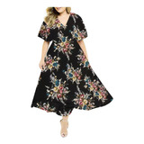 Vestido H Para Mujer, Talla Grande, Estampado Floral, Cuello