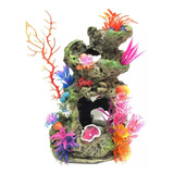 Enfeite Aquário Rocha Coral Furada Com Plantas  - 13x12x20cm