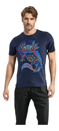 Playera Para Hombre Ajolote Azteca Espiritual Fosforescente 