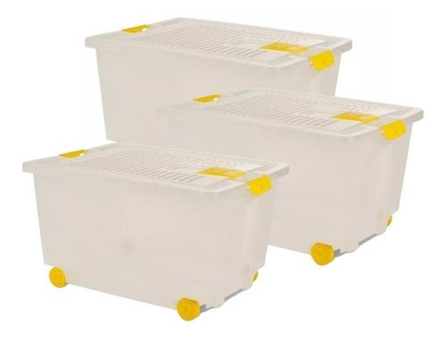 Pack X 3 Caja De Plastico Organizadora Con Ruedas X 52 Lts