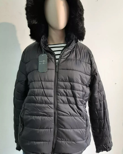 Campera Inflable Mujer Con Piel Y Capucha Moda Talle Grande 