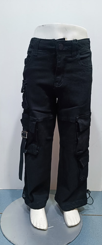 Jeans Cargo Recto Niña Elasticado Negro Full Moda  (mj091a)