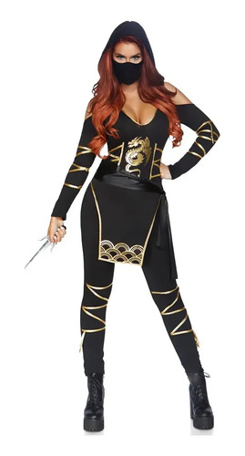 Disfraz Ninja Sigiloso Dorado Dama Halloween Mujer Fiesta