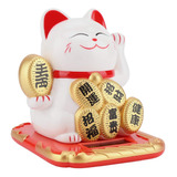 Figura De Gato Solar Para Auto Maneki Neko Blanco De La Suer