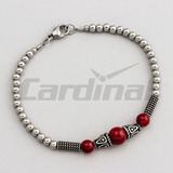 Pulsera Acero Bolitas Y Perla Roja Cardinal Para Regalo