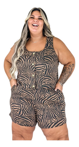 Macaquinho Animal Print Estampado Plus Size