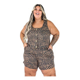 Macaquinho Animal Print Estampado Plus Size