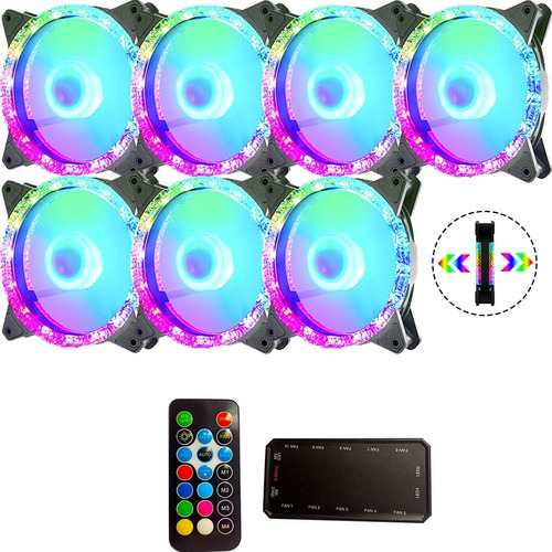 Kit 7 Cooler Fan Rgb 120mm Gamer Controlador Ventoinha Argb