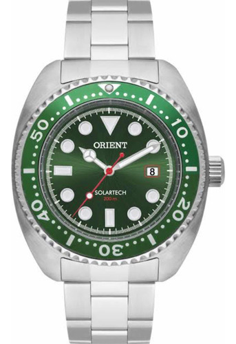 Relógio Orient Masculino Solartech Aço Mbss1445 Verde 200m Cor Da Correia Prateado
