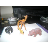 Antiguos 4 Juguetes Plastico Tipo Eg Toys Oso,gorila, Jirafa