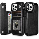 Funda Para iPhone 13 Pro Max-6.7-tarjetero- Cuero Negro