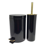 Conjunto Preto E Dourado Para Banheiro-lixeira Com Pedal